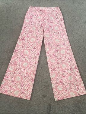 Lilly Pulitzer Pink & White Floral Wide-Leg Pants
